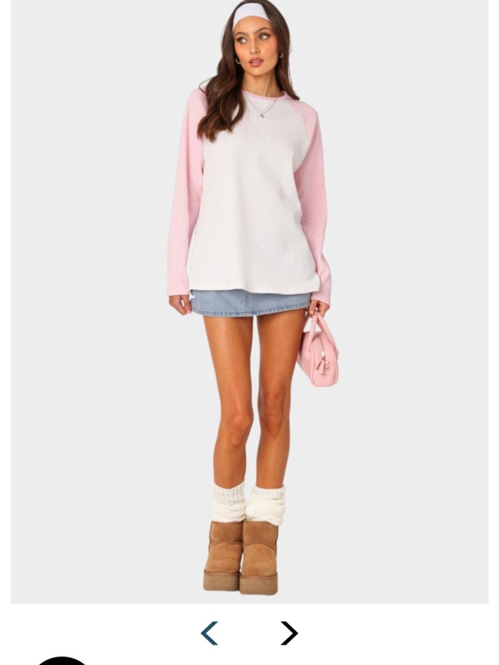 Edikted Pink & White Waffle Knit Raglan Long Sleeve Top